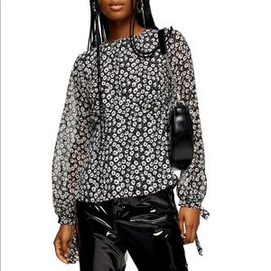 Topshop Floral Print Sheer Sleeve Blouse